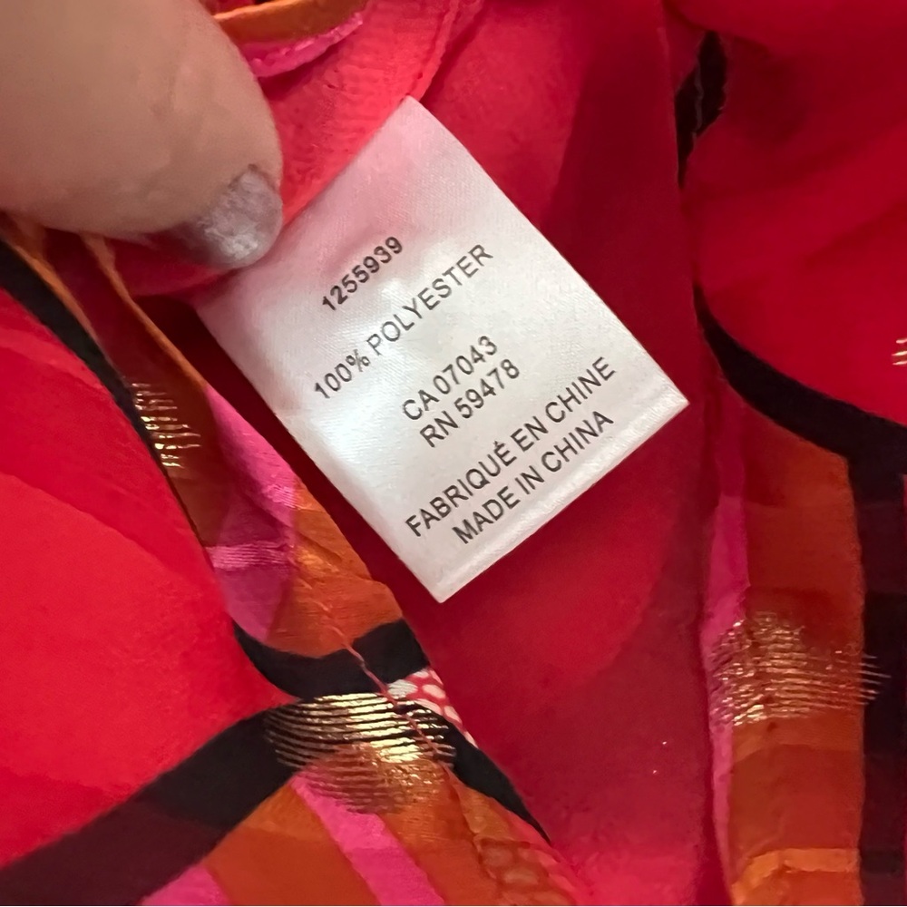 New JOIE Multicolored Ruffle Mandarin Collar Puff Sleeve Blouse Gold Accent Sz M - Picture 11 of 12